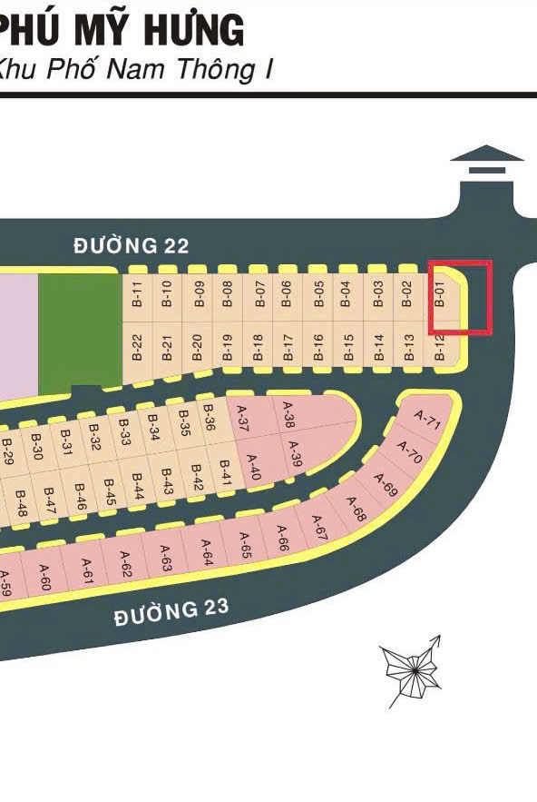 Land for sale B-01 in Nam Thong 1 area Phu My Hung, District 7 at the corner of Tan Phu main street and 22 – 239.5m2 street