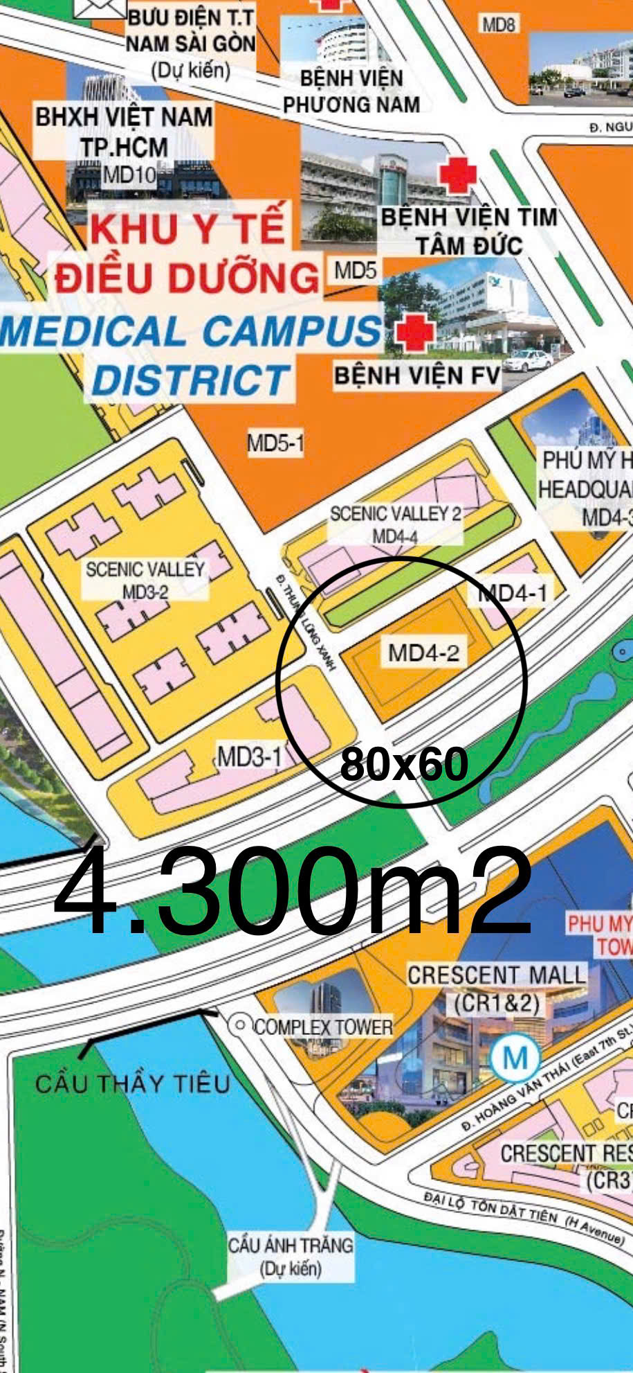 Land for rent in front of Nguyen Van Linh, Phu My Hung, District 7, corner lot 3, large area façade – 4300m2