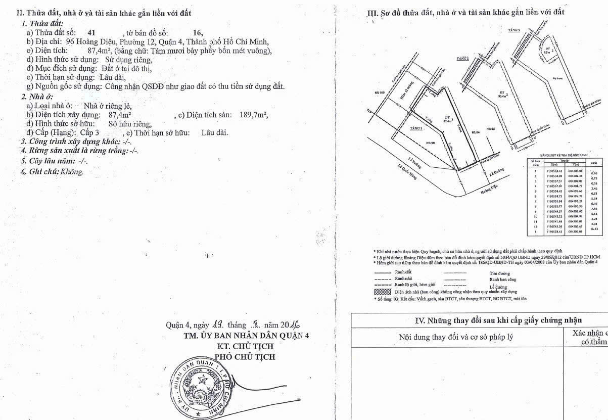 Bán nhà mặt tiền đường Hoàng Diệu, Quận 4 xây trệt + 2 lầu căn góc 2 mặt tiền trước sau – 87.4m2