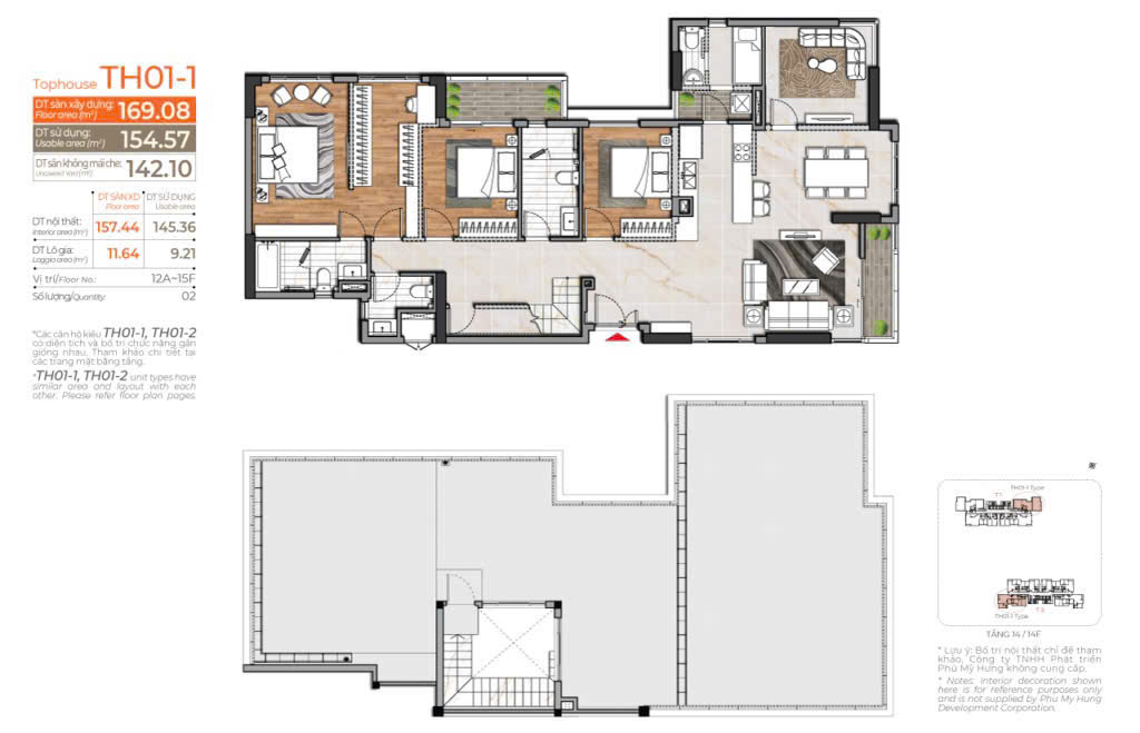 Penthouse for sale Cardinal Court Phu My Hung, District 7, newly handed over raw house, with car box, large yard – 169m2 2