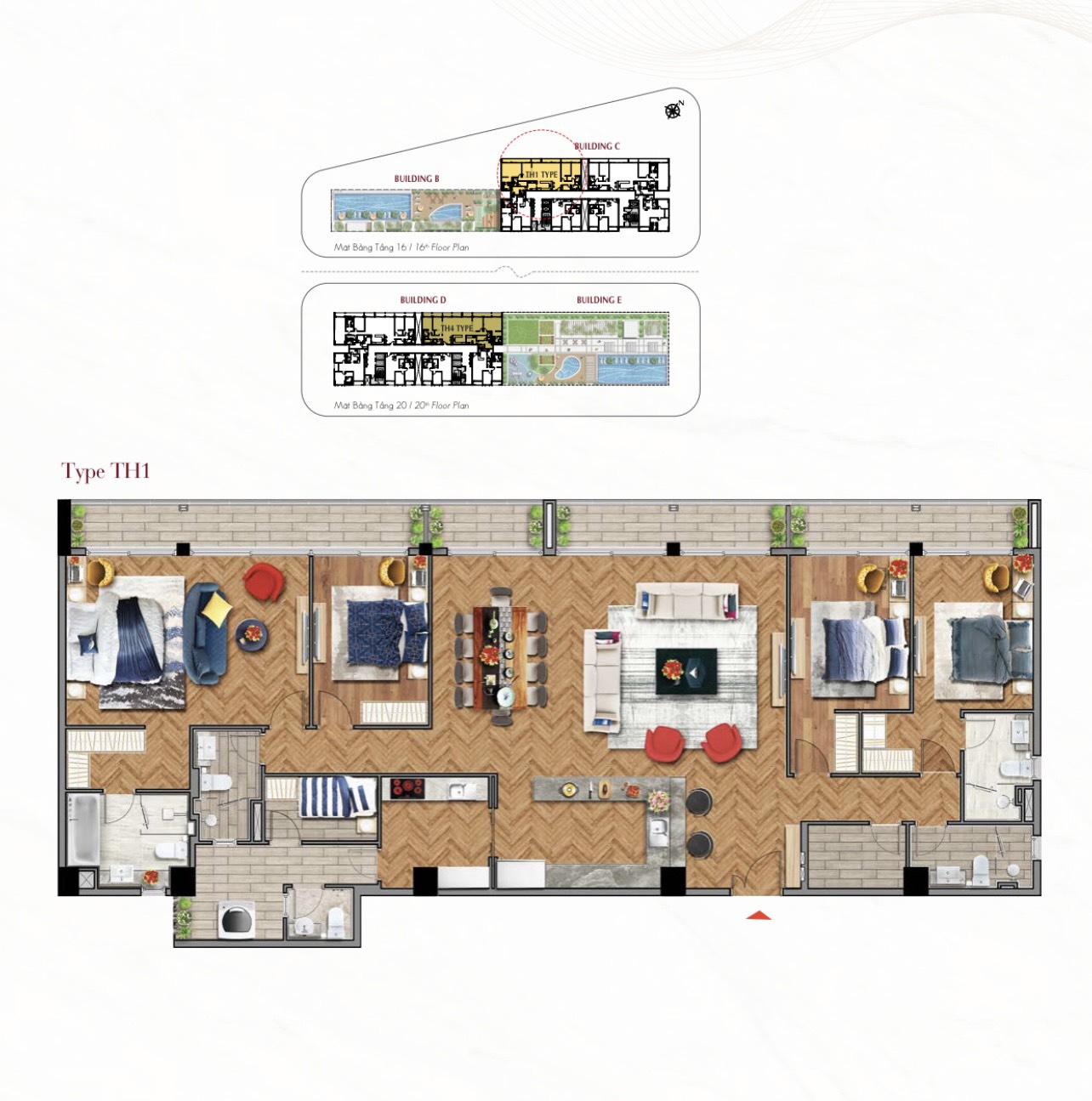 Midtown penthouse for sale Phu My Hung, District 7 corner unit with 4 bedrooms, river view 5