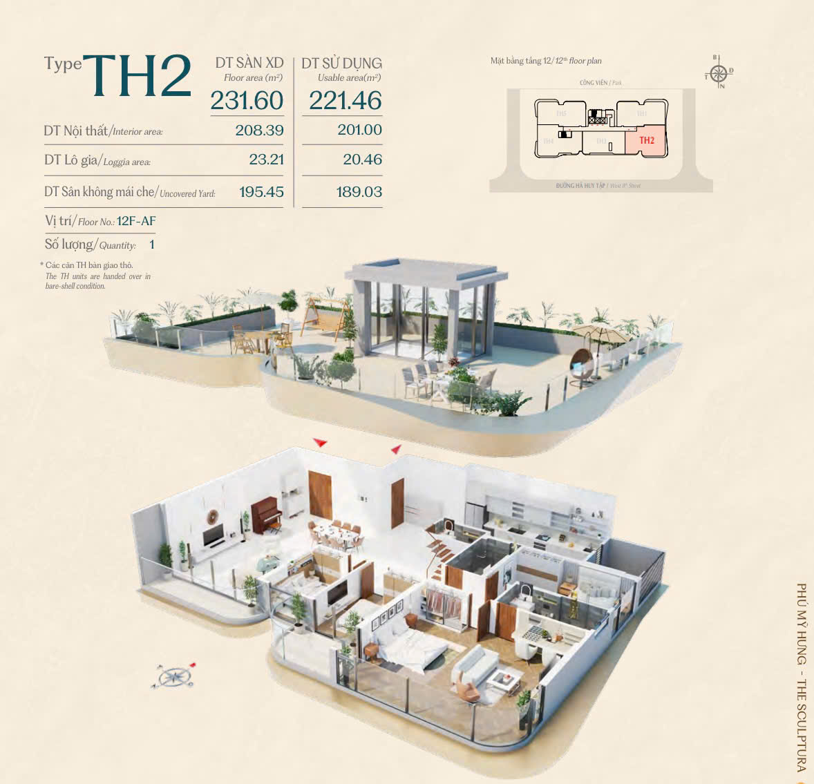 Penthouse for sale Sculptura Phu My Hung, District 7, super beautiful corner apartment with garden, car parking – 231.6m2 6