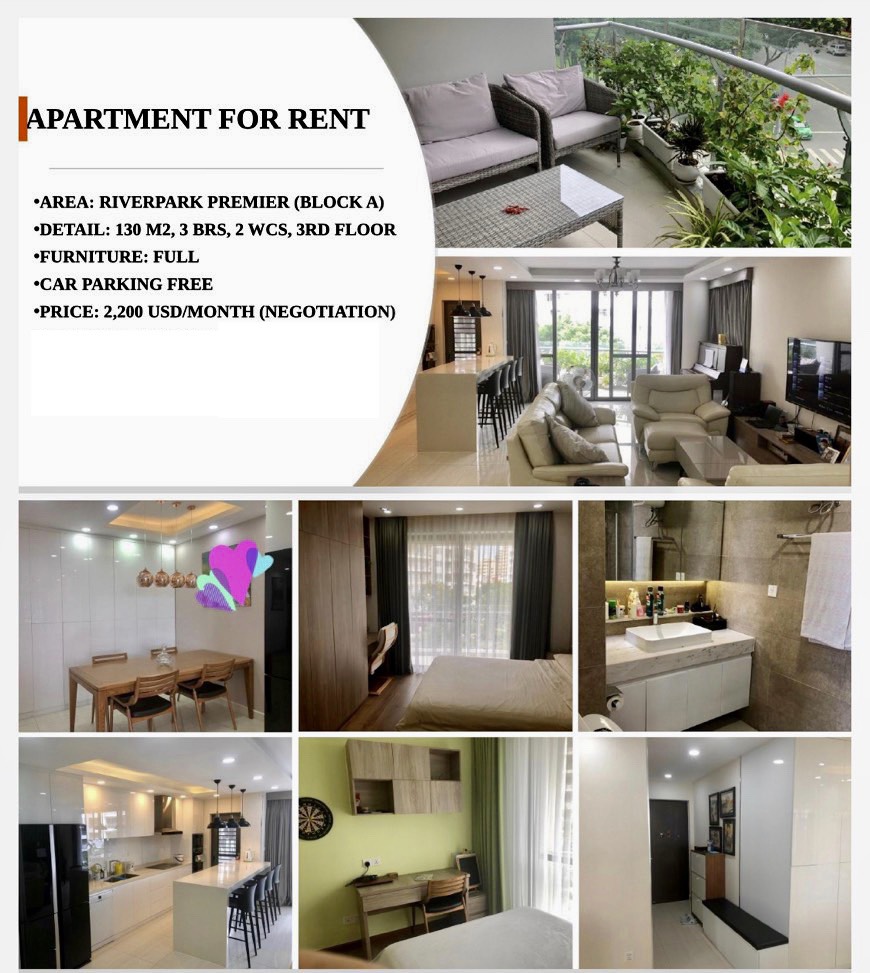 Riverpark Premier 3 Bedroom Apartment For Rent In Phu My Hung For Rent